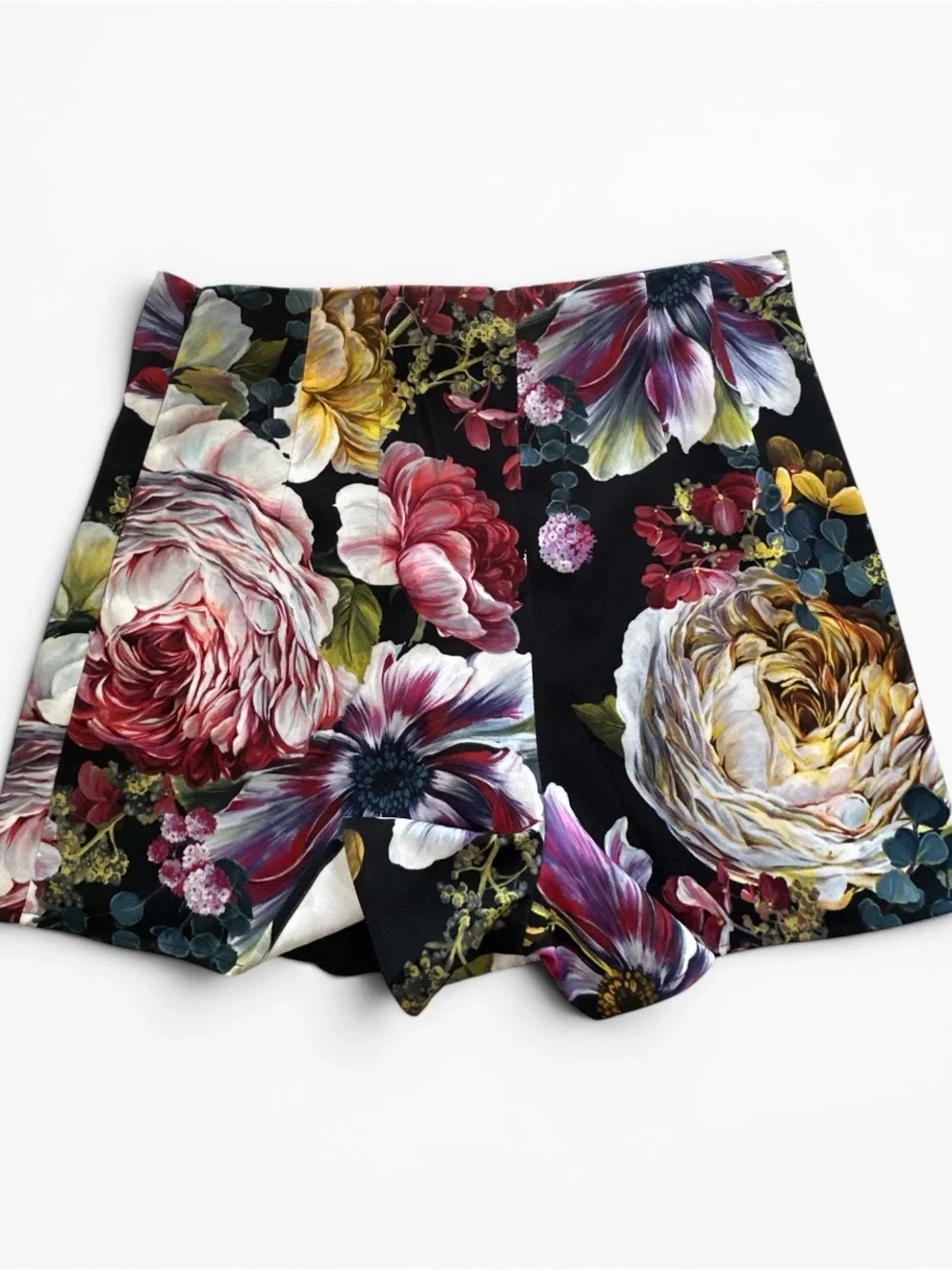Floral Print Mini Skirt in Black with Multicolor Blooms